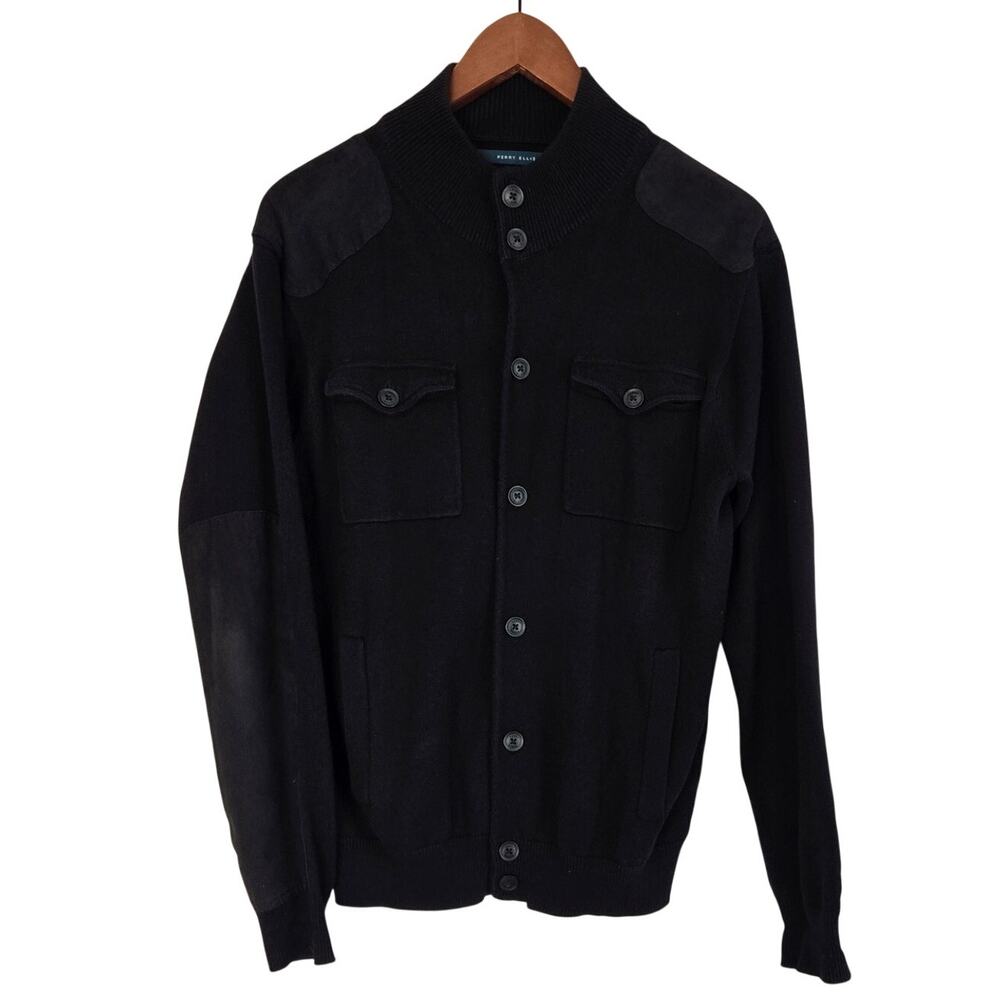 Perry Ellis Mens Utility Cardigan Military‑Style Patches Mock Neck Size Small